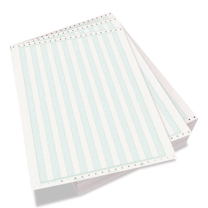 Continuous Feed Computer Paper, 1-Part, 18 lb Bond Weight, 11 x 14.88, White/Green Bar, 3,000/Carton