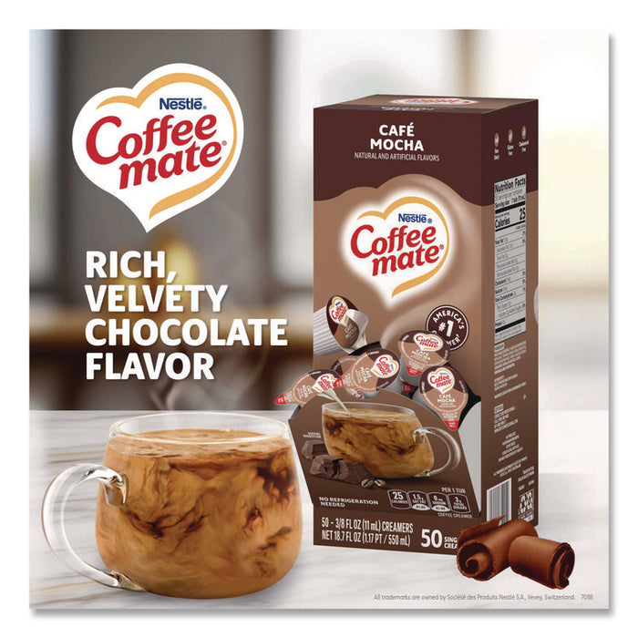 Liquid Coffee Creamer, Cafe Mocha, 0.38 oz Mini Cups, 50/Box, 4 Boxes/Carton
