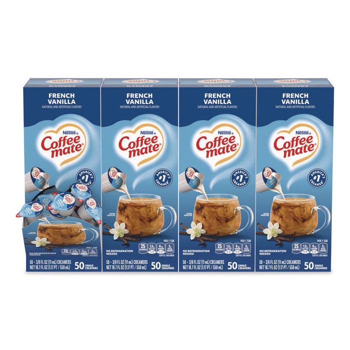 Liquid Coffee Creamer, French Vanilla, 0.38 oz Mini Cups, 50/Box, 4 Boxes/Carton