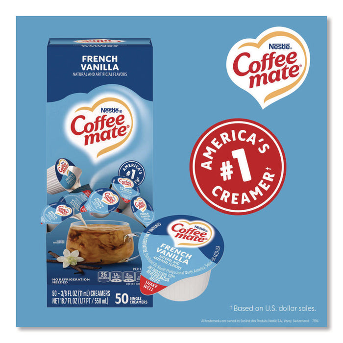 Liquid Coffee Creamer, French Vanilla, 0.38 oz Mini Cups, 50/Box, 4 Boxes/Carton