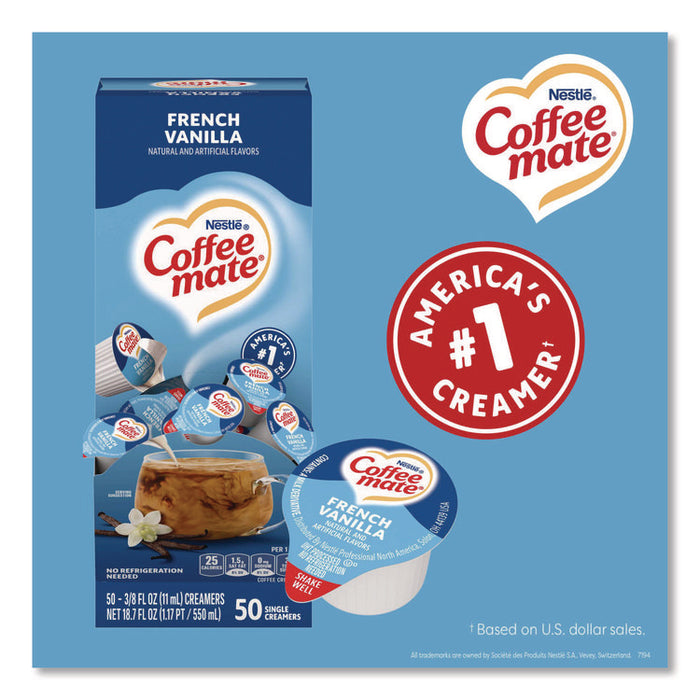 Liquid Coffee Creamer, French Vanilla, 0.38 oz Mini Cups, 50/Box