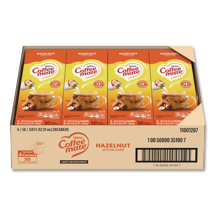 Liquid Coffee Creamer, Hazelnut, 0.38 oz Mini Cups, 50/Box, 4 Boxes/Carton