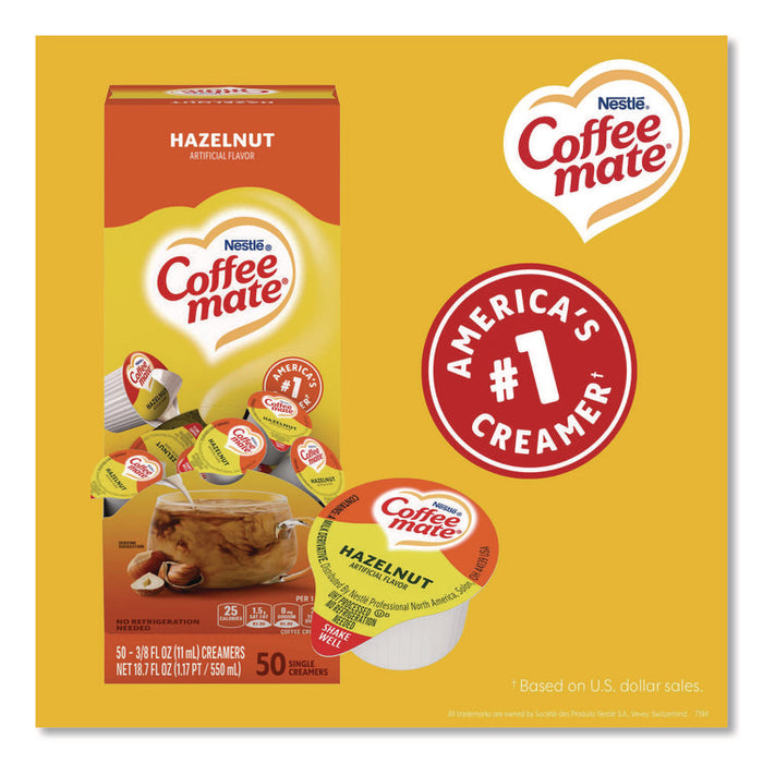 Liquid Coffee Creamer, Hazelnut, 0.38 oz Mini Cups, 50/Box