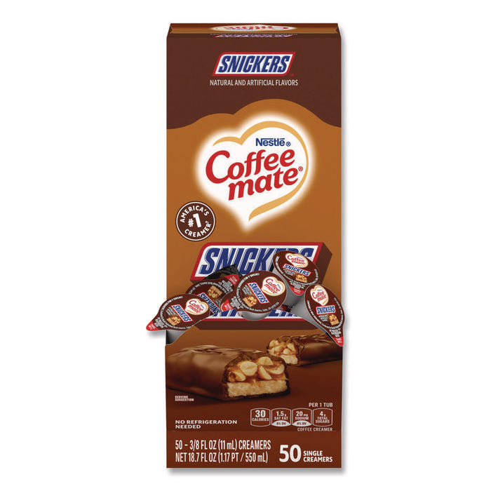 Liquid Coffee Creamer, Snickers, 0.38 oz Mini Cups, 50/Box