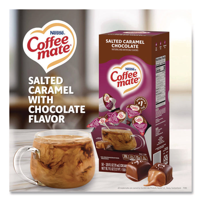Liquid Coffee Creamer, Salted Caramel Chocolate, 0.38 oz Mini Cups, 50/Box, 4 Boxes/Carton