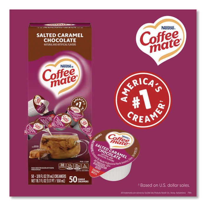 Liquid Coffee Creamer, Salted Caramel Chocolate, 0.38 oz Mini Cups, 50/Box, 4 Boxes/Carton