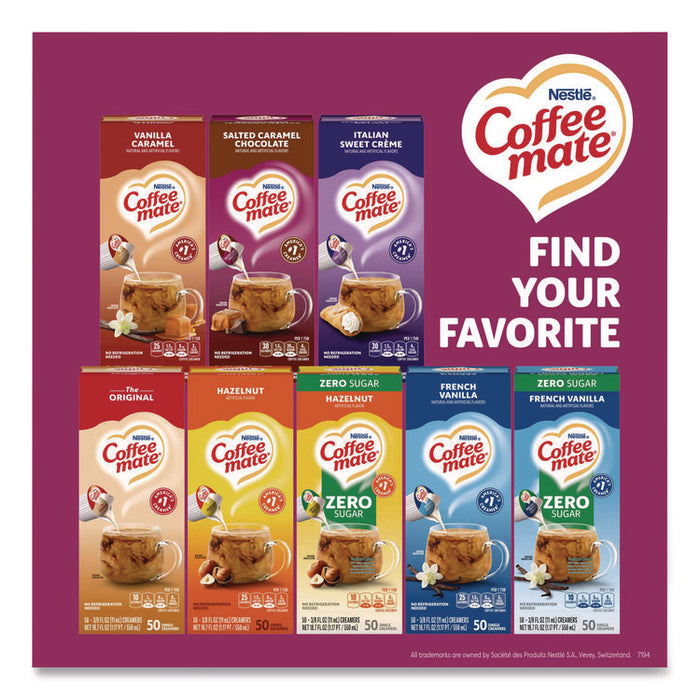 Liquid Coffee Creamer, Salted Caramel Chocolate, 0.38 oz Mini Cups, 50/Box, 4 Boxes/Carton