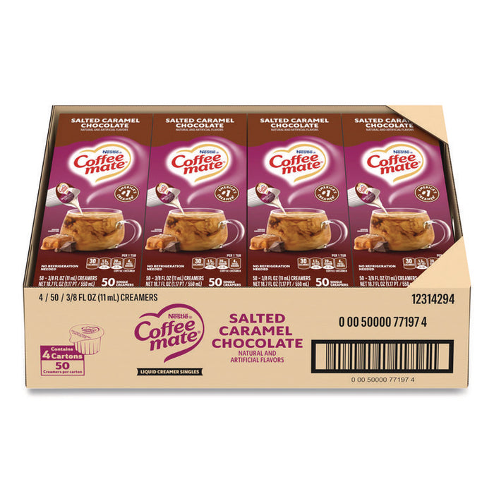 Liquid Coffee Creamer, Salted Caramel Chocolate, 0.38 oz Mini Cups, 50/Box, 4 Boxes/Carton