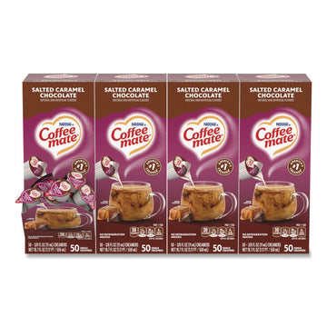 Liquid Coffee Creamer, Salted Caramel Chocolate, 0.38 oz Mini Cups, 50/Box, 4 Boxes/Carton