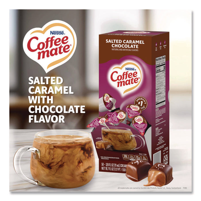 Liquid Coffee Creamer, Salted Caramel Chocolate, 0.38 oz Mini Cups, 50/Box