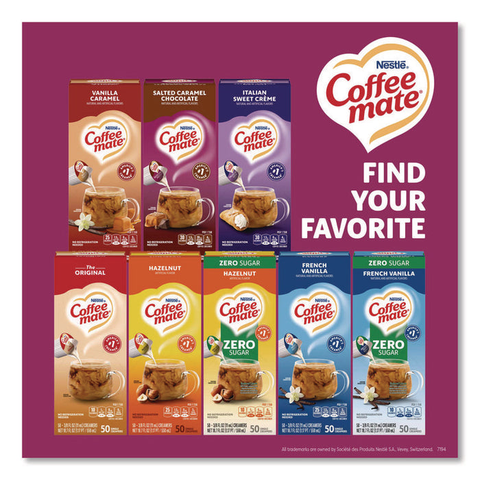 Liquid Coffee Creamer, Salted Caramel Chocolate, 0.38 oz Mini Cups, 50/Box