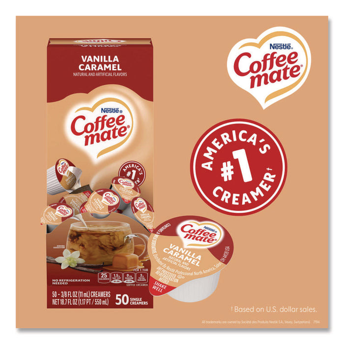Liquid Coffee Creamer, Vanilla Caramel, 0.38 oz Mini Cups, 50/Box