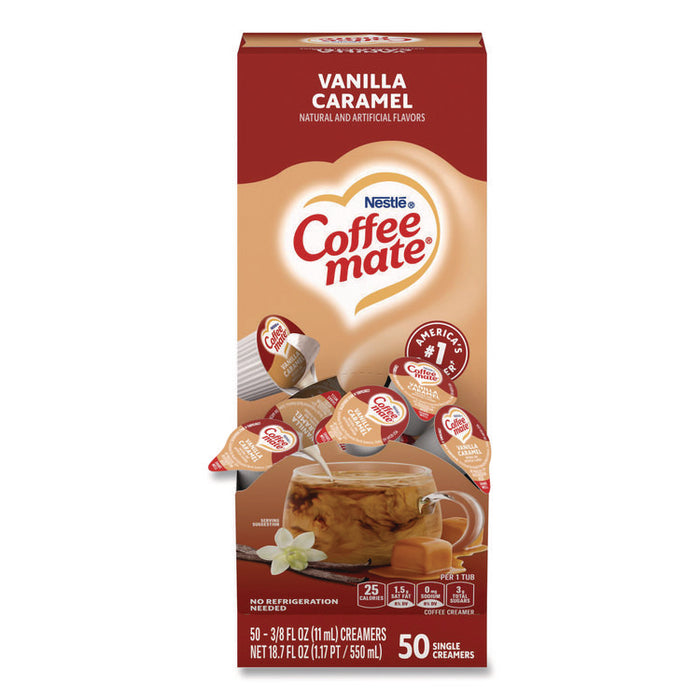 Liquid Coffee Creamer, Vanilla Caramel, 0.38 oz Mini Cups, 50/Box