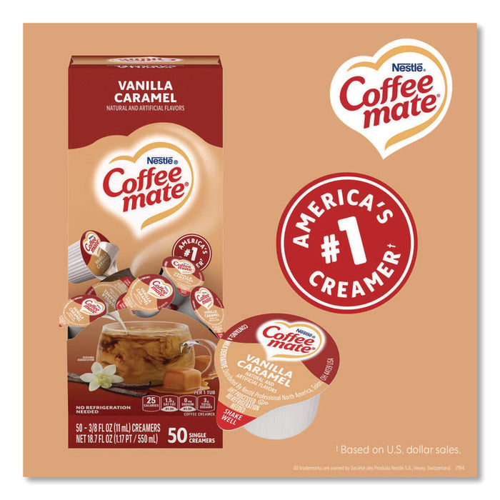 Liquid Coffee Creamer, Vanilla Caramel, 0.38 oz Mini Cups, 50/Box, 4 Boxes/Carton