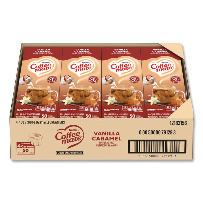 Liquid Coffee Creamer, Vanilla Caramel, 0.38 oz Mini Cups, 50/Box, 4 Boxes/Carton