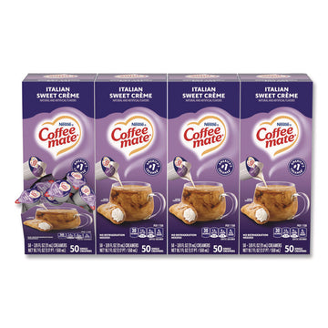 Liquid Coffee Creamer, Italian Sweet Cream, 0.38 oz Mini Cups, 50/Box, 4 Boxes/Carton