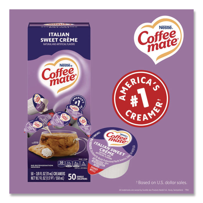 Liquid Coffee Creamer, Italian Sweet Cream, 0.38 oz Mini Cups, 50/Box
