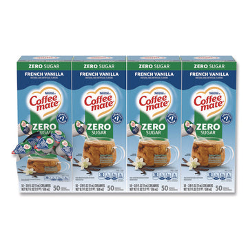 Liquid Coffee Creamer, Zero Sugar French Vanilla, 0.38 oz Mini Cups, 50/Box, 4 Boxes/Carton
