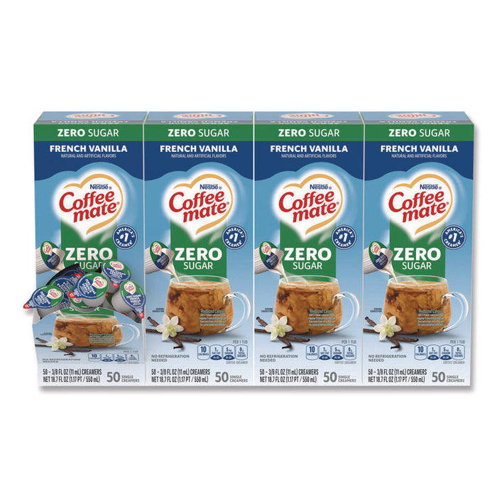 Liquid Coffee Creamer, Zero Sugar French Vanilla, 0.38 oz Mini Cups, 50/Box, 4 Boxes/Carton