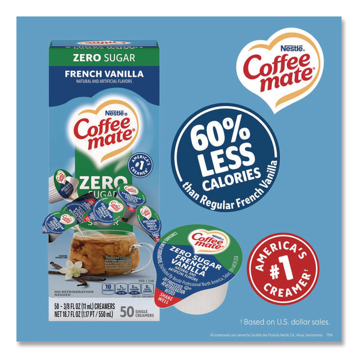 Liquid Coffee Creamer, Zero Sugar French Vanilla, 0.38 oz Mini Cups, 50/Box, 4 Boxes/Carton