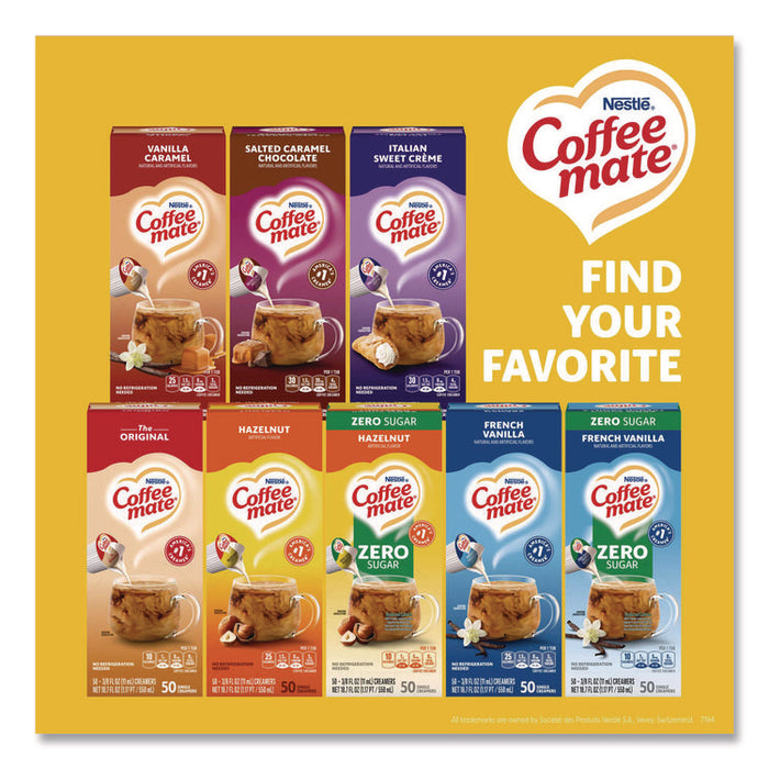 Liquid Coffee Creamer, Zero Sugar Hazelnut, 0.38 oz Mini Cups, 50/Box, 4 Boxes/Carton