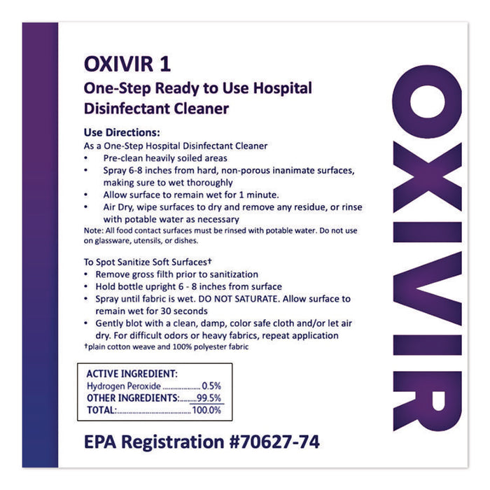 Oxivir TB One-Step Disinfectant Cleaner, Unscented, 32 oz Bottle, 12/Carton