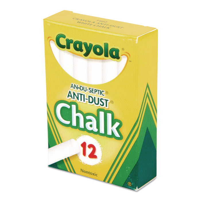 Nontoxic Anti-Dust Chalk, 3" x 0.31" Diameter, White, 12 Sticks/Box
