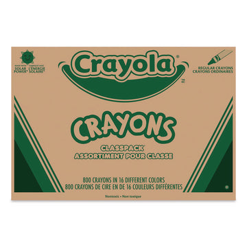 Classpack Crayons, Regular Size, 0.31" x 3.63", 16 Assorted Colors, 800/Box