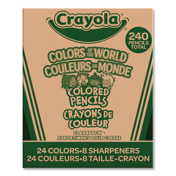 Colors of the World Colored Pencils Classpack Set, 24 Assorted Lead and Barrel Colors, 240/Pack