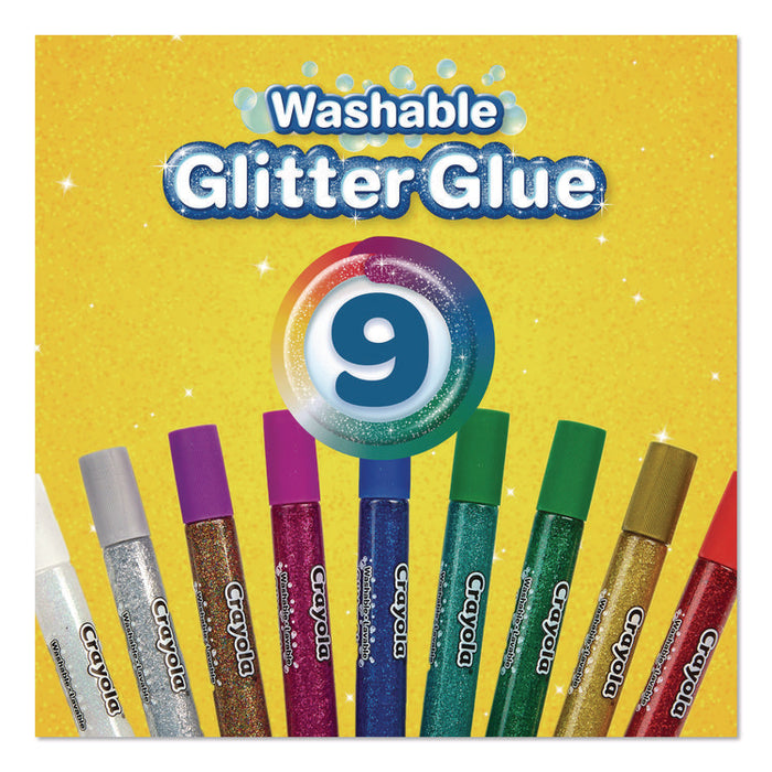 Washable Glitter Glue, 0.35 oz, Assorted Colors, 9/Pack