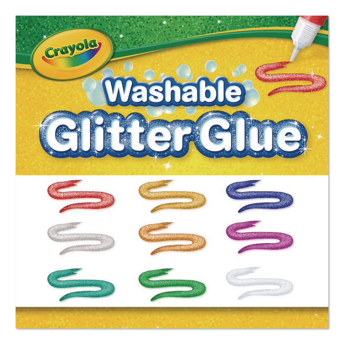 Washable Glitter Glue, 0.35 oz, Assorted Colors, 9/Pack