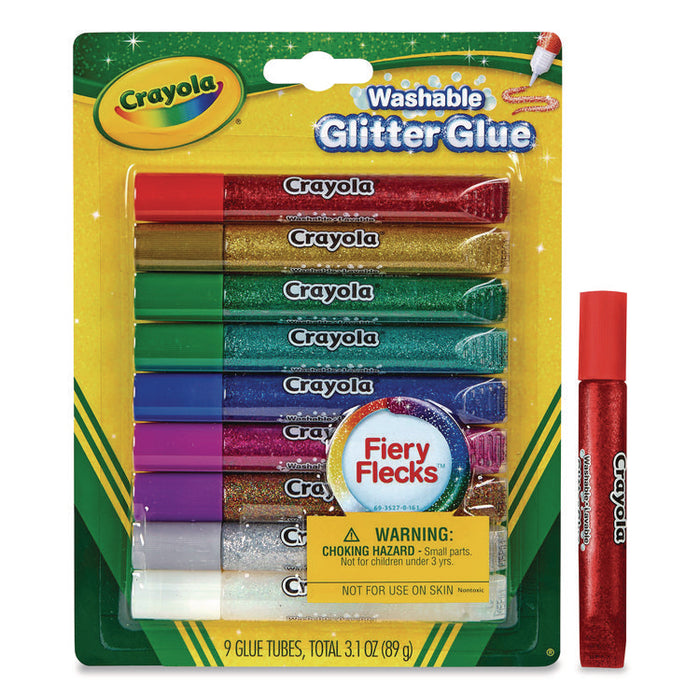 Washable Glitter Glue, 0.35 oz, Assorted Colors, 9/Pack