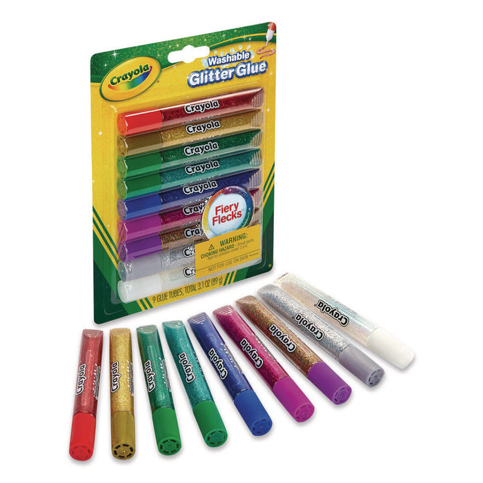 Washable Glitter Glue, 0.35 oz, Assorted Colors, 9/Pack