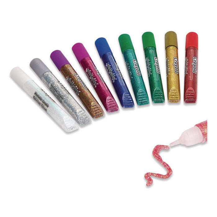 Washable Glitter Glue, 0.35 oz, Assorted Colors, 9/Pack