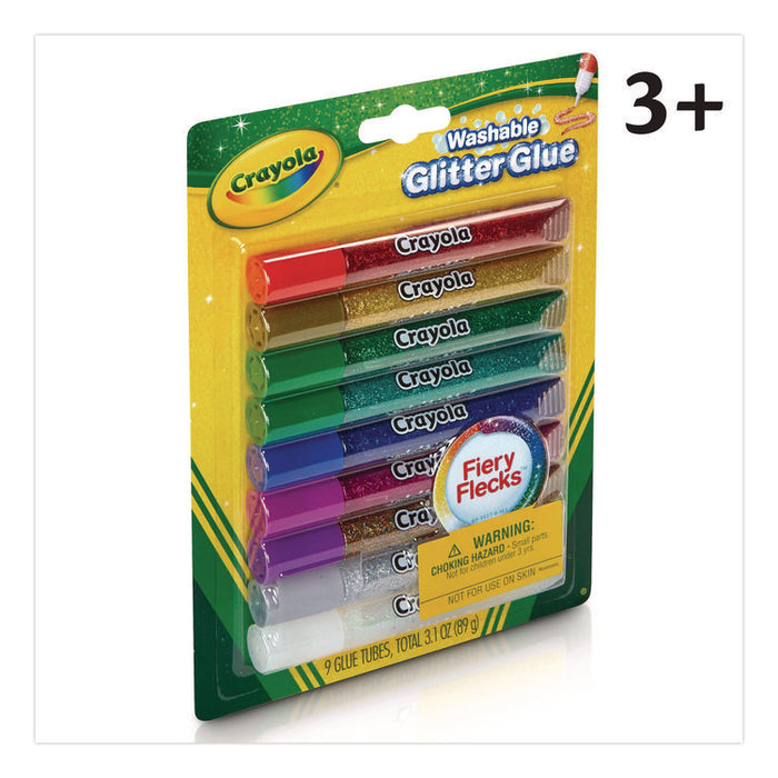 Washable Glitter Glue, 0.35 oz, Assorted Colors, 9/Pack