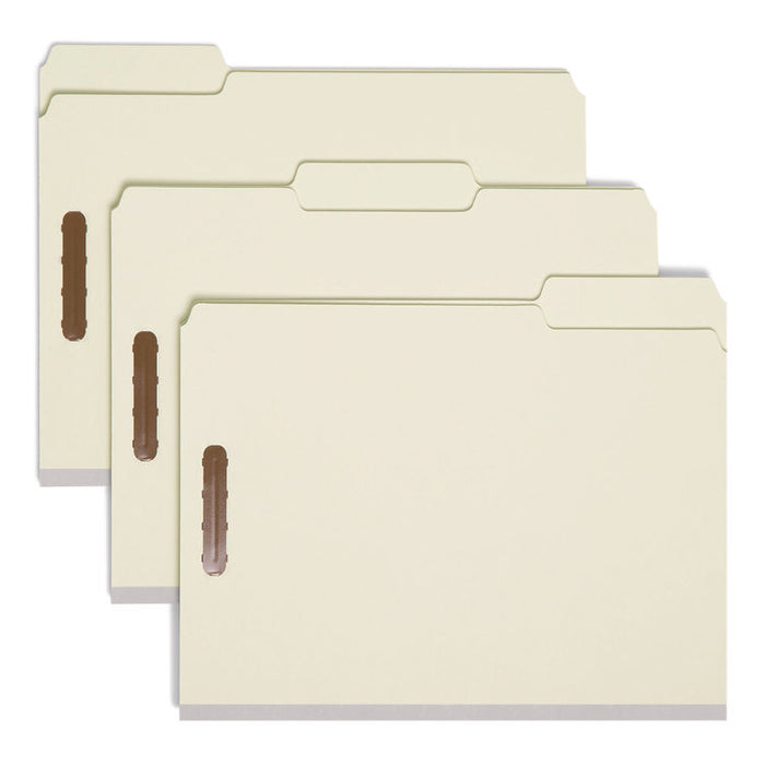 Recycled Pressboard Fastener Folders, 1/3-Cut Tab: Assorted, Expands 1", 2 Fasteners, Letter Size, Gray-Green, 25/Box