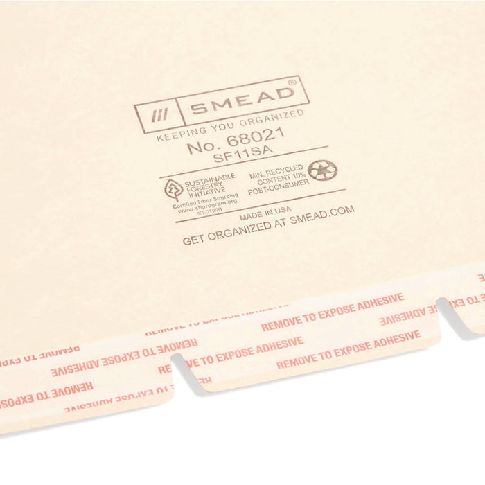 Self-Adhesive Folder Dividers for Top/End Tab Folders, Punched for Two-Prong Fasteners, Letter Size, Manila, 100/Box