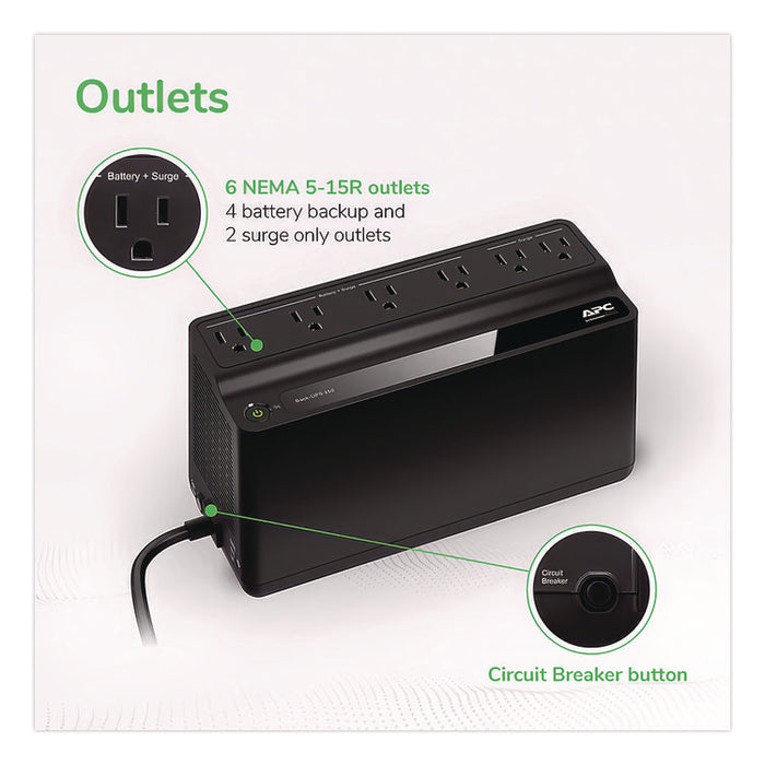 BN450M Back-UPS 450 VA Battery Backup System, 6 Outlets, 450 VA, 180 J