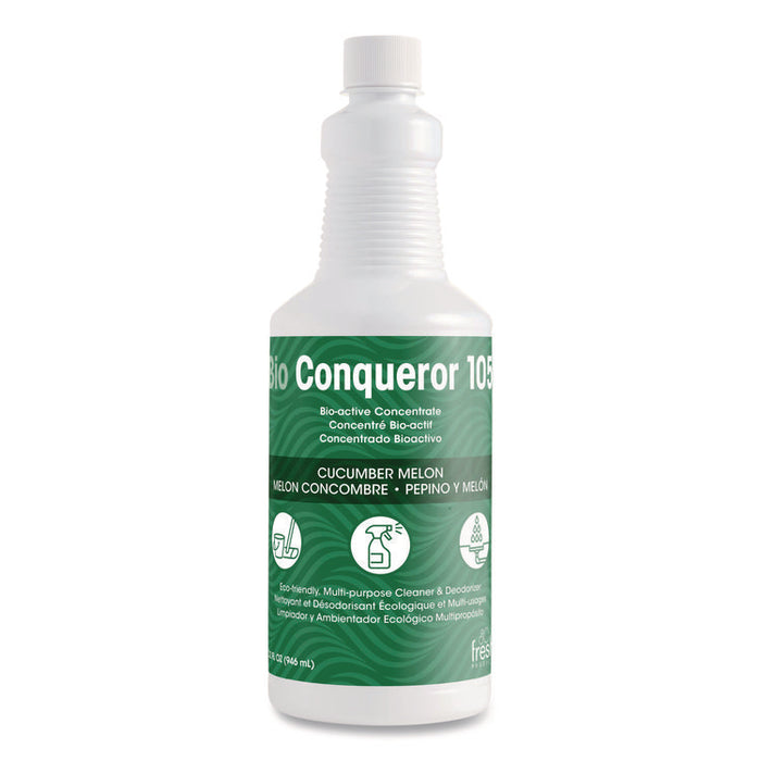 Bio Conqueror 105 Enzymatic Odor Counteractant Concentrate, Cucumber Melon, 1 qt Bottle, 12/Carton