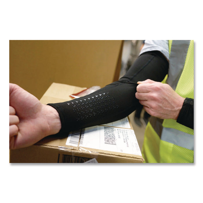 Chill-Its 6691 Cooling Arm Sleeves with Box-Handling Grip, Polyester/Spandex, Large, Black, Pair