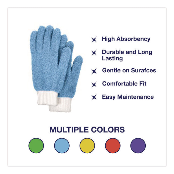 Microfiber Dusting Gloves, 2 Blue Gloves with White Cuffs, 2 Green Gloves with White Cuffs
