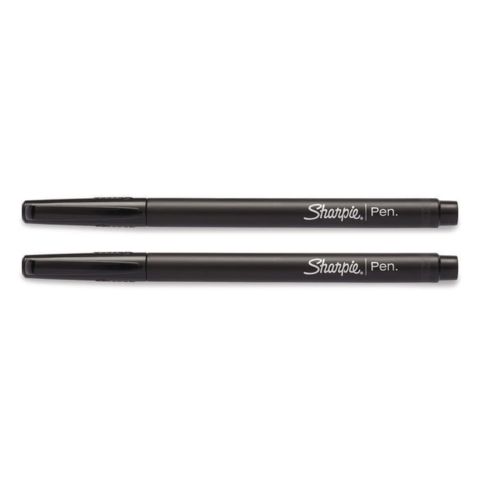Water-Resistant Ink Porous Point Pen, Stick, Fine 0.4 mm, Black Ink, Black Barrel, 2/Pack
