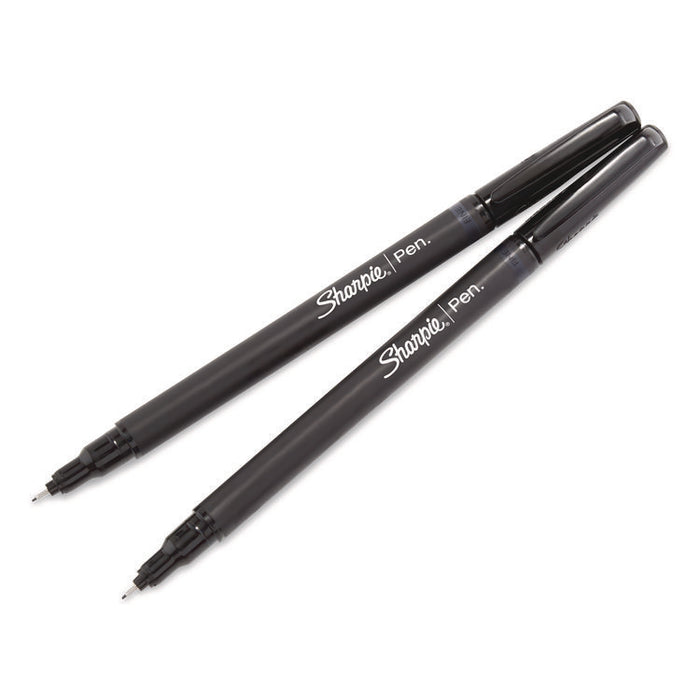 Water-Resistant Ink Porous Point Pen, Stick, Fine 0.4 mm, Black Ink, Black Barrel, 2/Pack