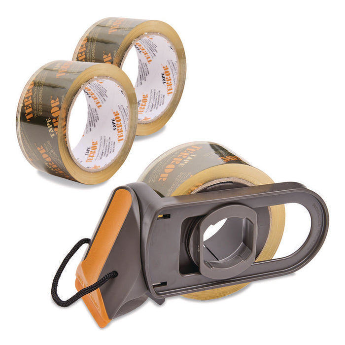 Tape Dispenser with Tape, 3" Core, Polypropylene, Gray/Orange, 1 Dispenser, 2 Rolls