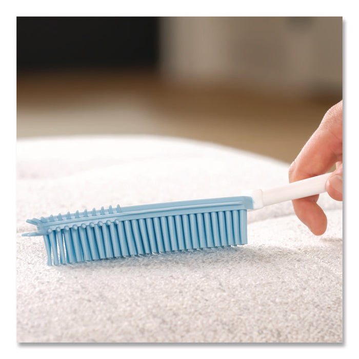 Rubber Broom and Handheld Brush,11.75 x 50 Plastic Handle, White/Blue