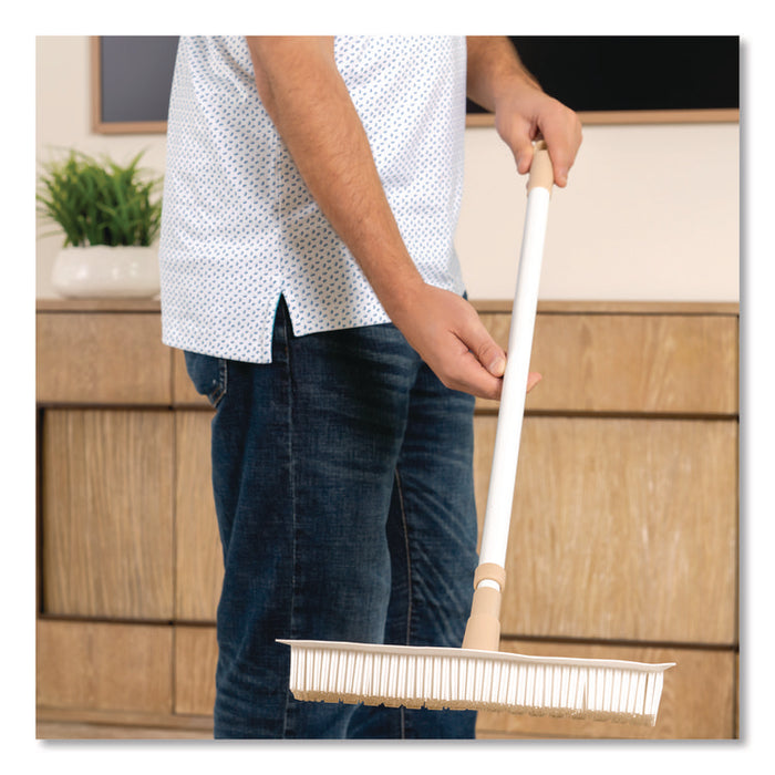 Rubber Broom and Handheld Brush, 11.75 x 50 Plastic Handle, White/Taupe