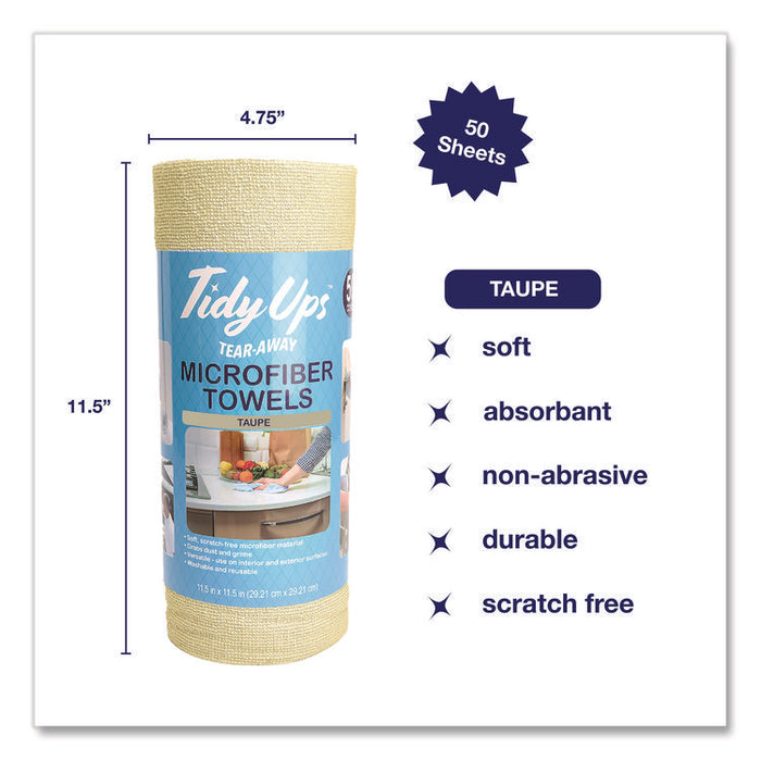 Microfiber Towel Roll, 11.5 x 11.5, Taupe, 50 Towels/Roll
