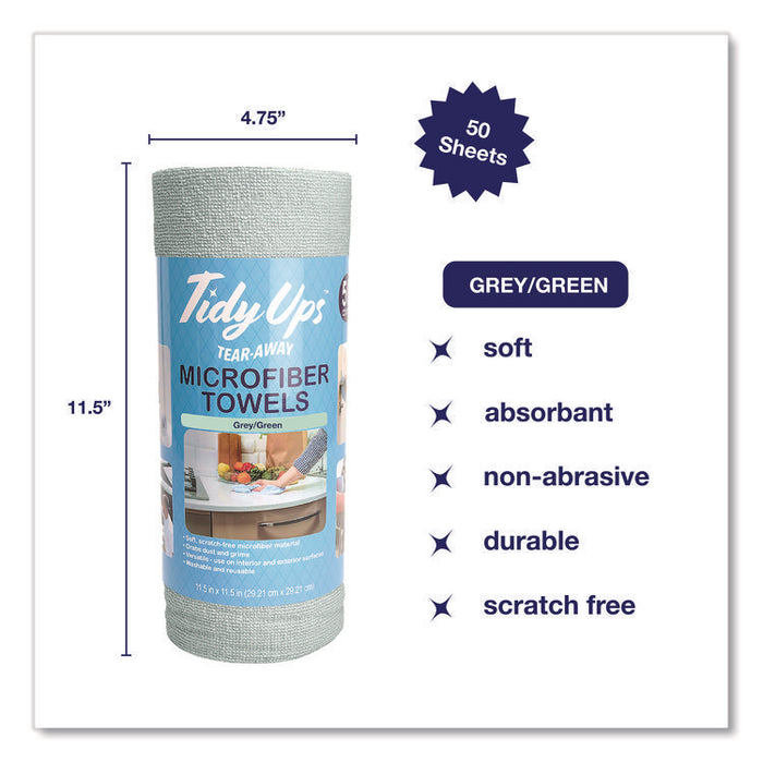 Microfiber Towel Roll, 11.5 x 11.5, Green, 50 Towels/Roll