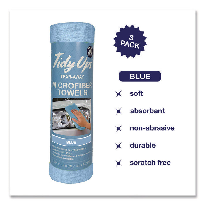 Microfiber Towel Roll, 11.5 x 11.5, Blue, 20 Towels/Roll