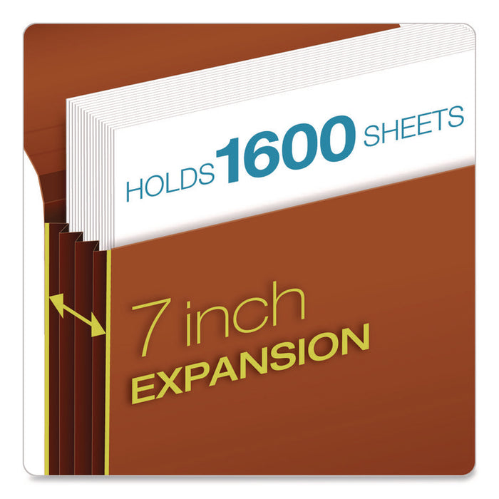 Heavy-Duty Expanding Wallet, 7" Expansion, 1 Section, Elastic Cord Closure, Legal Size, Redrope